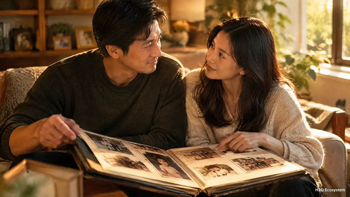 asian_couple_old_family_album_healing_cinematic.png